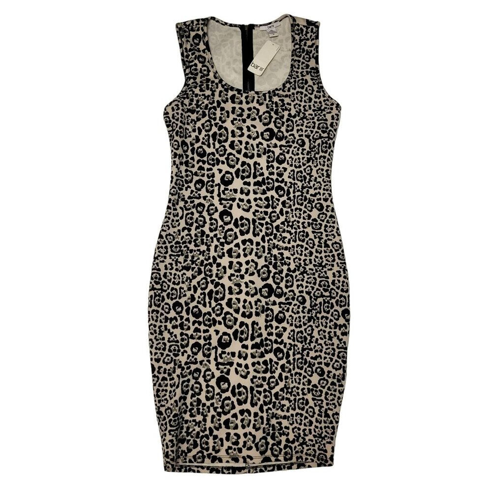 Bar III Snow Leopard Sleeveless Bodycon Midi Dress Womens Medium Black Off White